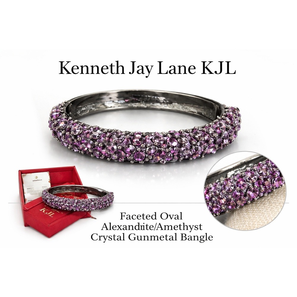 Kenneth Jay Lane KJL Amethyst Alexandrite Crystal‎ Gunmetal Hinged Bracelet